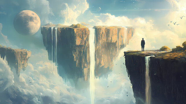 A parallel universe where gravity behaves differently allowing for floating landscapes. Parallel Universe. Illustration