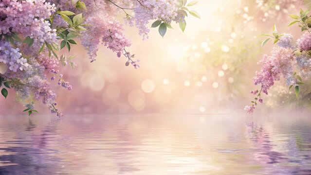 Tranquil setting with soft pastel apricots and lilacs against gentle textures