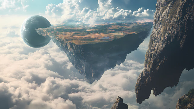 A parallel universe where gravity behaves differently allowing for floating landscapes. Parallel Universe. Illustration