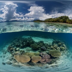 Fototapeta premium ## Dive Into Paradise: 360Â° Tropical Lagoon with Stunning Coral Reefs