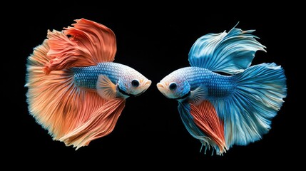 Obraz premium Two betta fish, siamese fighting fish Halfmoon betta 