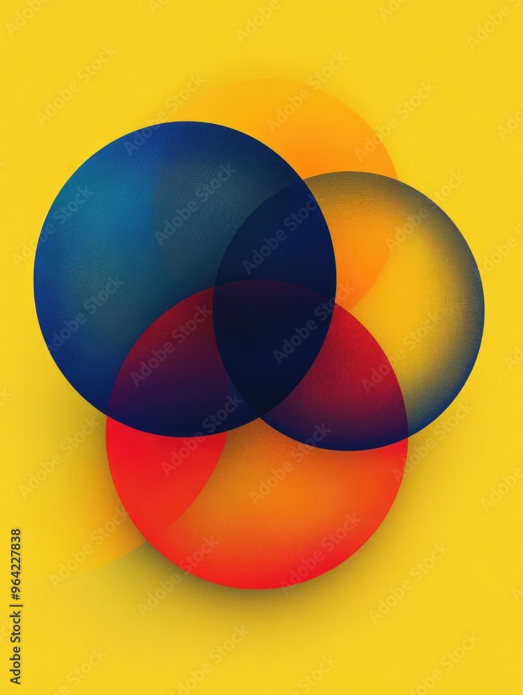 Aufkleber a yellow background with three different colored circles. the circles are overlapping each other
