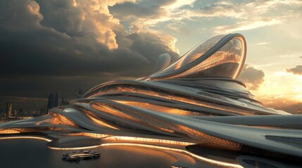Obraz premium Futuristic Architecture in Golden Sunset