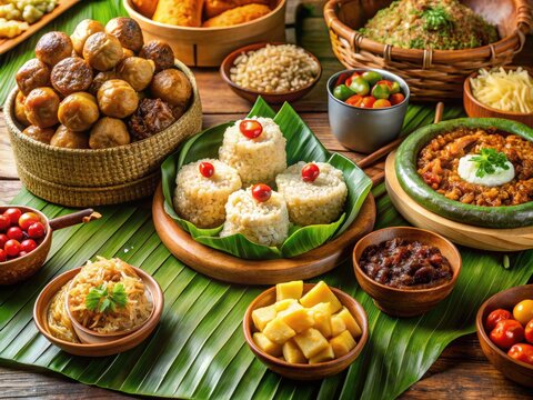 A Festive Filipino Birthday Celebration Featuring A Traditional Bilao Brimming With A Variety Of Sweet Treats, Savory Snacks, And A Sizzling Noodle Dish.