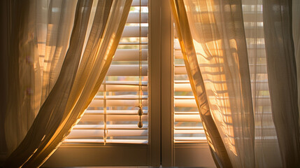 Obraz premium Window Curtains or Blinds: These coverings help manage the room’s light levels and ensure privacy, often made from light-blocking fabrics for optimal comfort. 