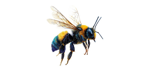 Vibrant Bee in Mid-Flight Isolated on Transparent Background, PNG file, 