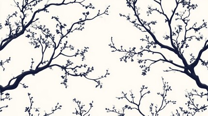 Obraz premium Floral pattern featuring tree branches in seamless design for elegant backgrounds.