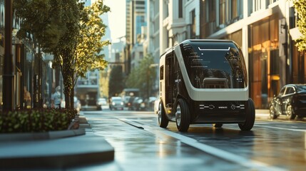 Fototapeta premium Autonomous Vehicle Driving on a City Street