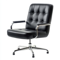 Naklejka premium Modern IKEA Office Chair with Black Leather Upholstery and Chrome Legs - Isolated on White Background