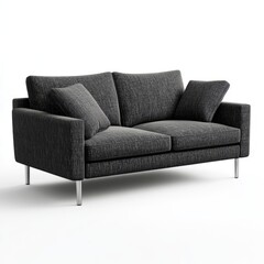 Fototapeta premium Modern Dark Grey IKEA Sofa with Metal Legs - Isolated on White Background