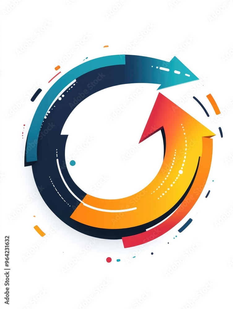 Poster a colorful graphic of an arrow pointing upwards and downwards, with a circle in the middle. scene is