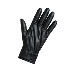 A black leather glove is shown with the fingers spread out