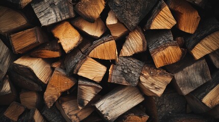 Fototapeta premium Beautifully Stacked Firewood Logs for Outdoor Living Spaces and Efficient Heating Solutions