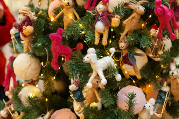 Christmas tree with cute felted wool toys