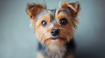 A cute little puppy looking up at the camera.