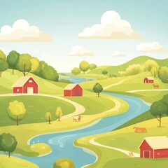 Fototapeta premium Cartoon Farm Illustration: Simple, Clean Background for Business Use