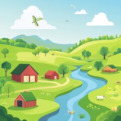 Fototapeta premium Cartoon Farm Illustration: Simple, Flat Design for Business Backgrounds