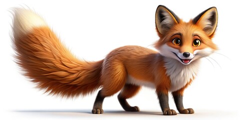Fototapeta premium A Mischievous Cartoon Fox With Fluffy Fur And A Sly Expression Stands With Its Tail Curled Behind It, Ready For Some Playful Adventures.