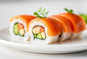 Sushi rolls salmon roll sushi presentation Ai generated 