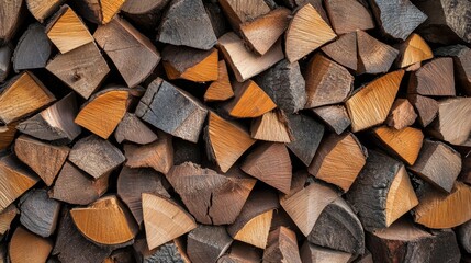 Fototapeta premium Stacked Firewood Logs are Prepared and Ready for Winter Use in a Charming Rustic Setting