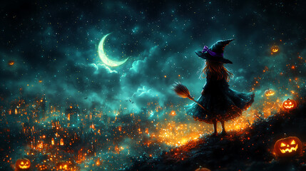 halloween witch with pumpkin