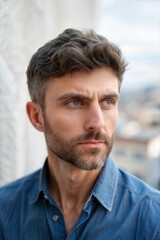 Portrait of a middle-aged man with a calm expression in natural lighting