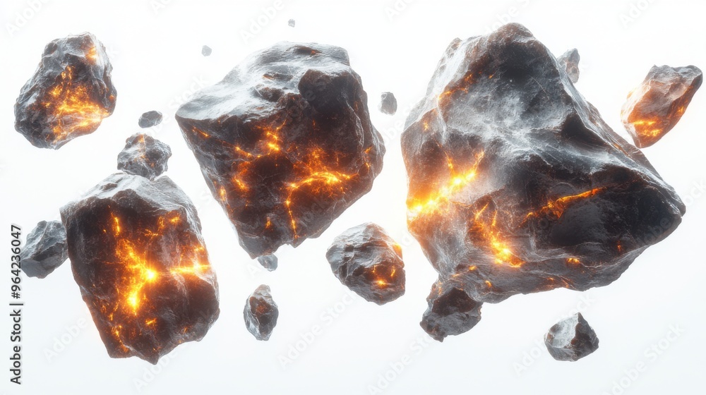 Poster a zoomed-out field of large and small meteorites floating together