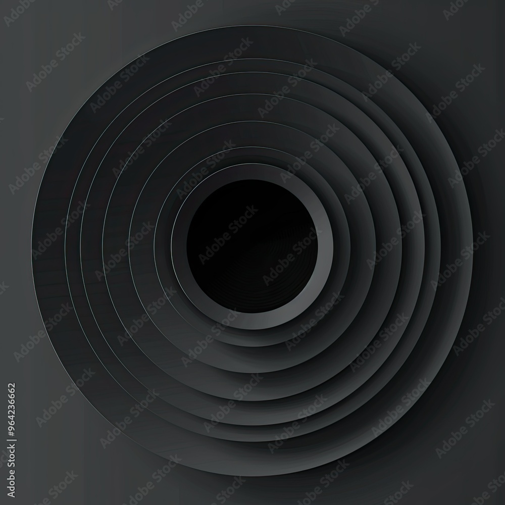 Poster a minimalist design featuring concentric circles in varying shades of black, creating a sense of dep