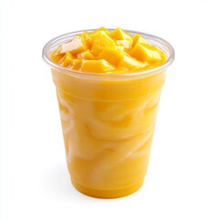 Mango Smoothie in Clear Plastic Cup - Isolated White Background