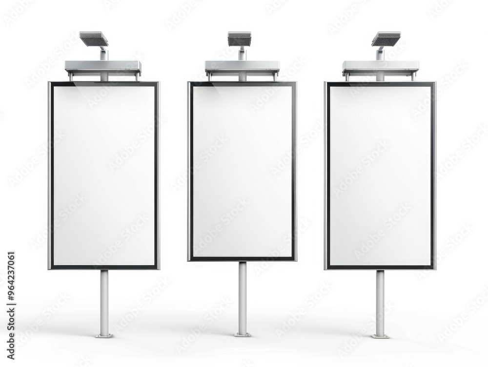 Poster three white billboards are standing next to each other. the billboards are all empty and have no wri