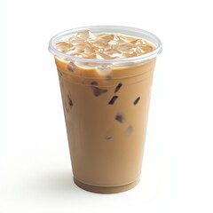 Iced Chai Latte in Clear Plastic Cup - Isolated on White Background