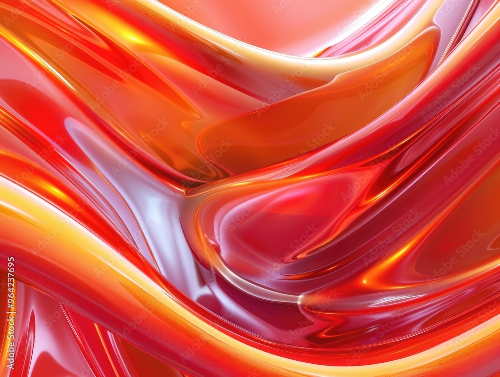 Poster a red and orange abstract painting with a wave-like pattern. the colors are vibrant and the brushstr