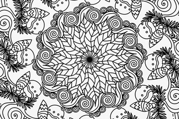  Arri&egrave;re plan noir et blanc avec motif graphique mandala pour colorier