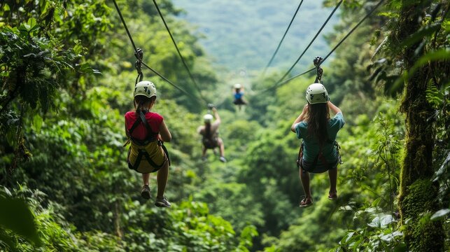 Adventurous Costa Rican Family Zip-Lining Through Lush Rainforest Canopy - Thrilling Eco-Tourism Experience