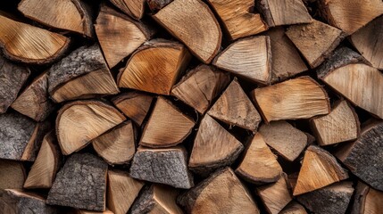 Fototapeta premium Stacked Firewood Logs are Prepared and Ready for Winter Use in a Charming Rustic Setting