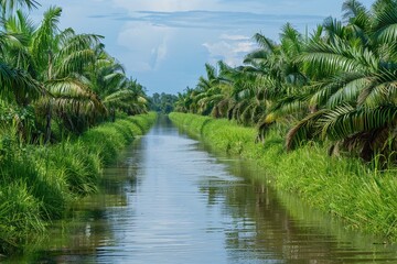 ai generative canal in oil palm plantation
