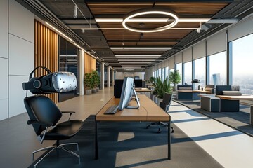 Modern office with virtual reality setup