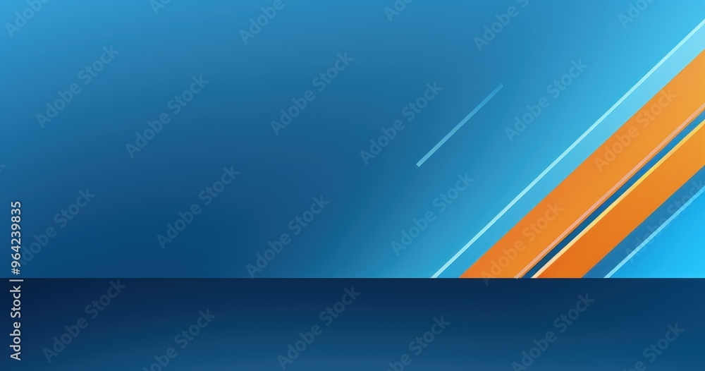 Poster a minimalist graphic design featuring a gradient blue background with dynamic orange and blue lines.