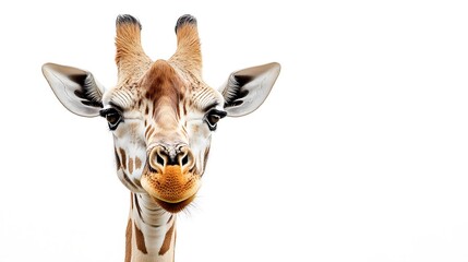 Curious Giraffe Portrait Against White Background