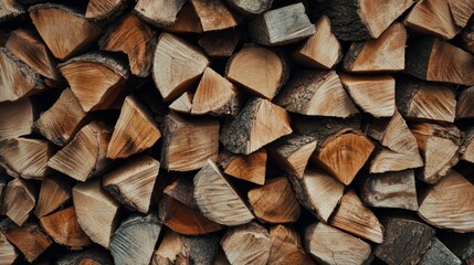 Fototapeta premium Stacked Firewood Logs are Prepared and Ready for Winter Use in a Charming Rustic Setting