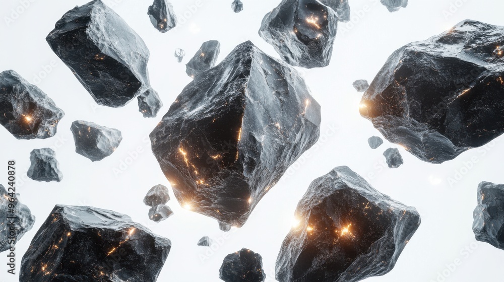 Poster a field of floating space rocks and meteorite fragments