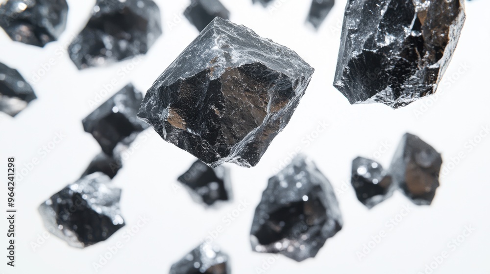 Poster a dense 3d grouping of meteorites with visible cracks and surface textures