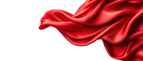 Bright red silk fabric draped in soft folds with smooth texture and vibrant color. The fabric's glossy surface highlights its luxurious and bold appearance. Isolated on transparent background, png.