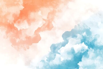 Whimsical Watercolor Clouds in Soft Orange and Blue Hues