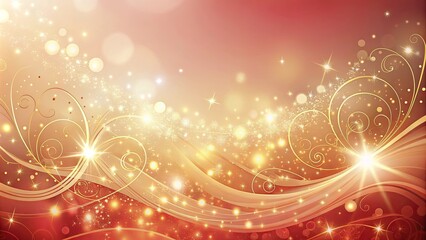 Soft red to pale gold gradient background with swirling patterns and twinkling lights