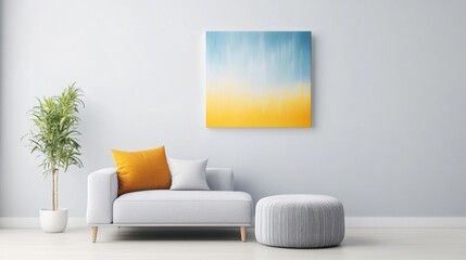 Acrylic painting of a cityscape during rain, displayed in an urban apartment, calming atmosphere