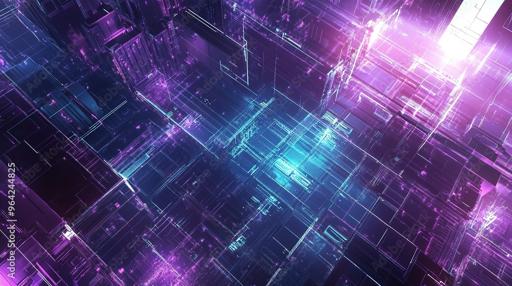 Poster vibrant abstract digital landscape with luminous structures and glowing patterns captured in a futur