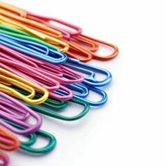 Close-up of Colorful Paper Clips on White Surface