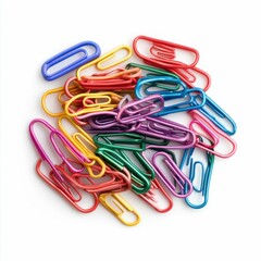 Pile of Colorful Paper Clips on White Background