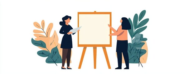 Businesswoman standing at a whiteboard, explaining complex ideas to engaged colleagues, thought leadership concept